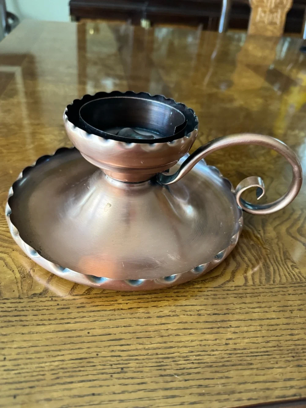 Copper Gregorian Chamberstick or Fingerloop Candle Stick Holder - Vintage